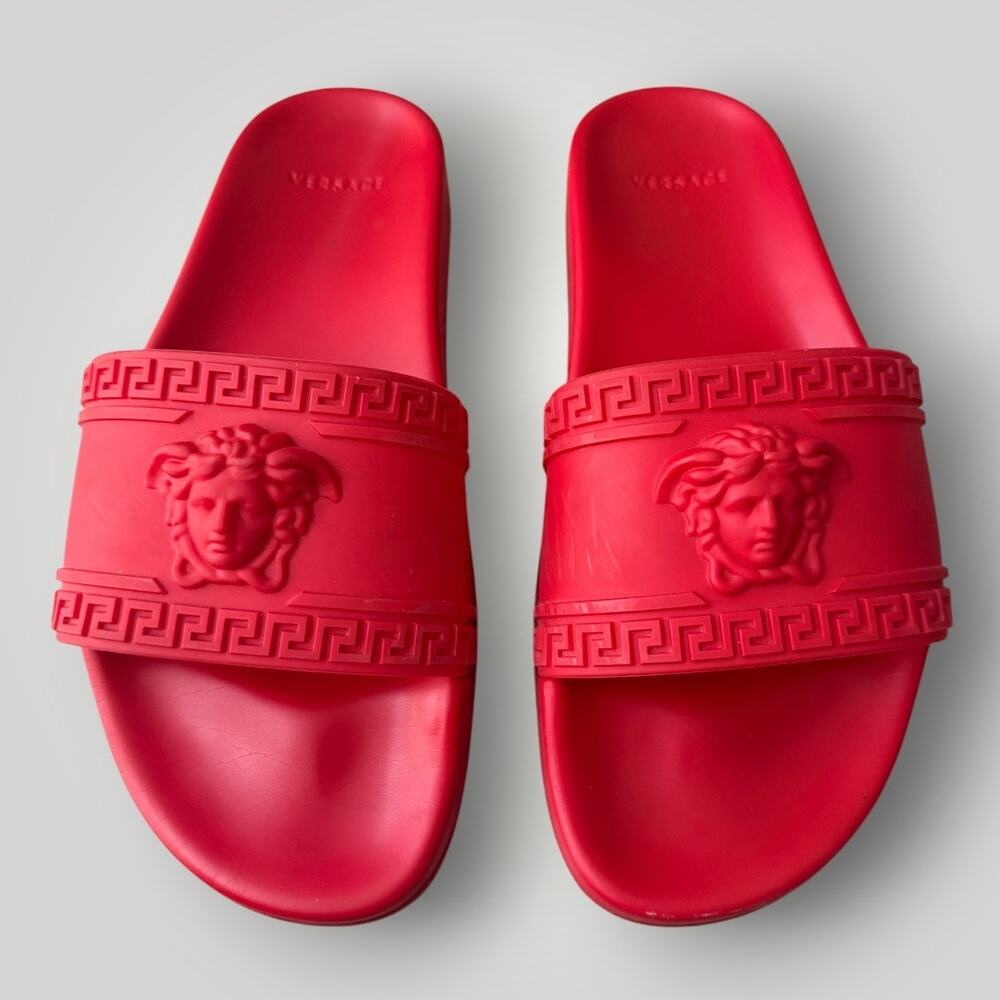 Versace Palazzo Red Rubber Slides Italian Size 41,5